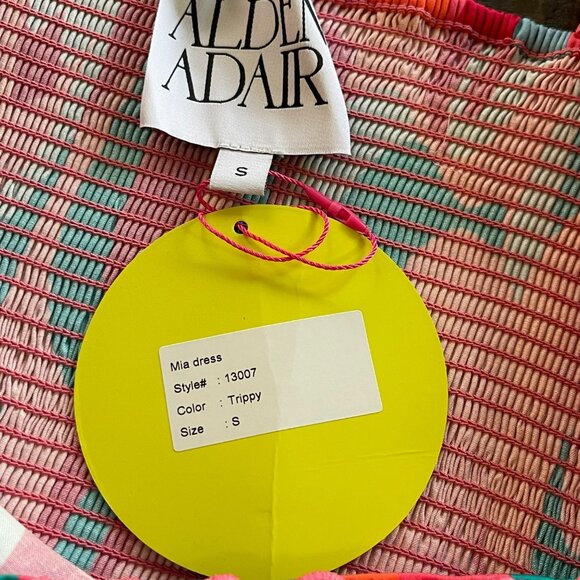 Alden Adair Boho Midi Mia Trippy Dress Pockets Puff Sleeve Size Small NWT - Picture 9 of 11